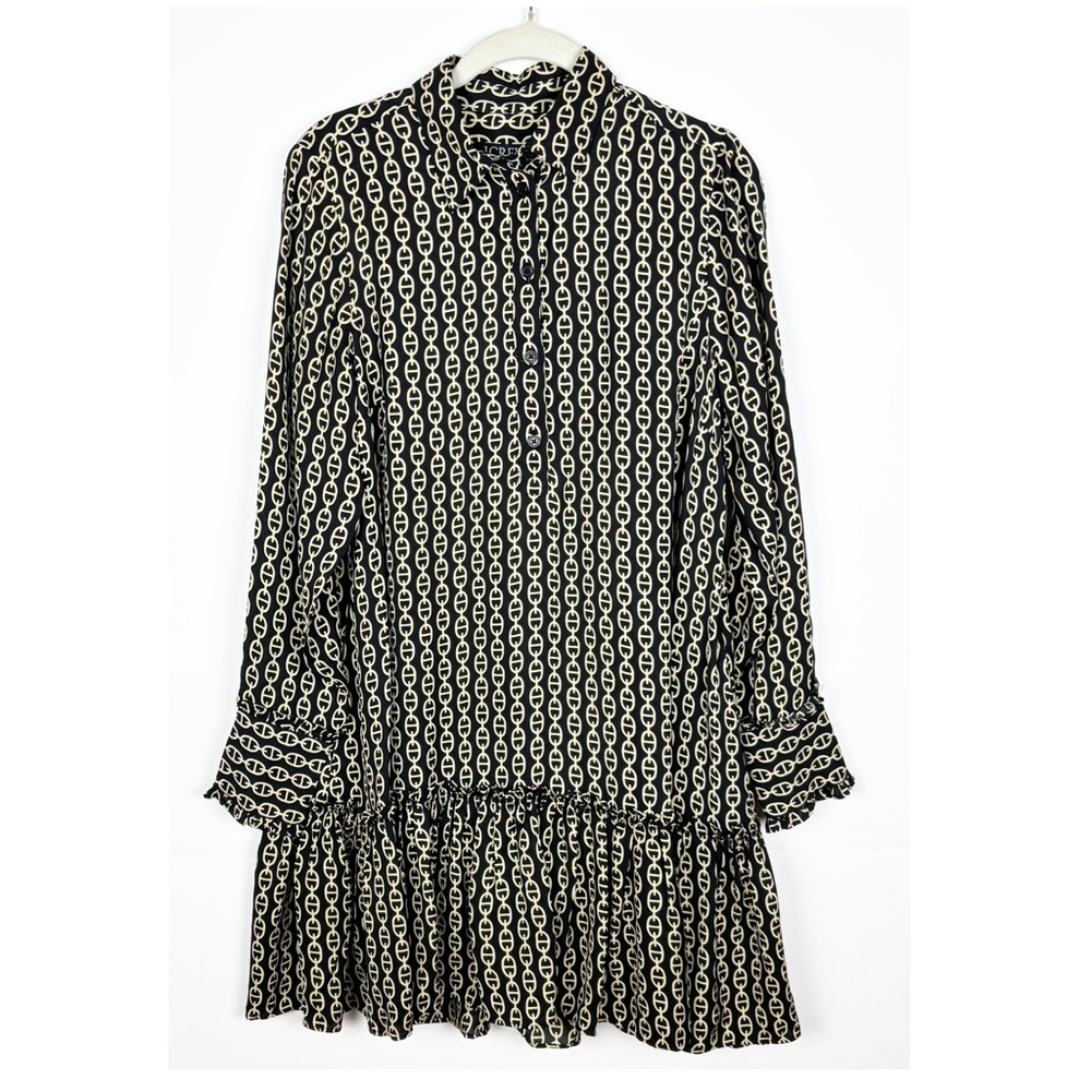 J.Crew Amelia popover shirt-dress in chain print Size XS Pockets Viscose Ruffle - Picture 3 of 11
